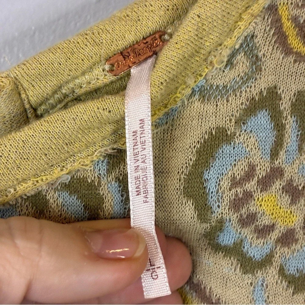 Free People Womens Floral Top L Cotton Yellow Open Back Tie Boho Cottagecore